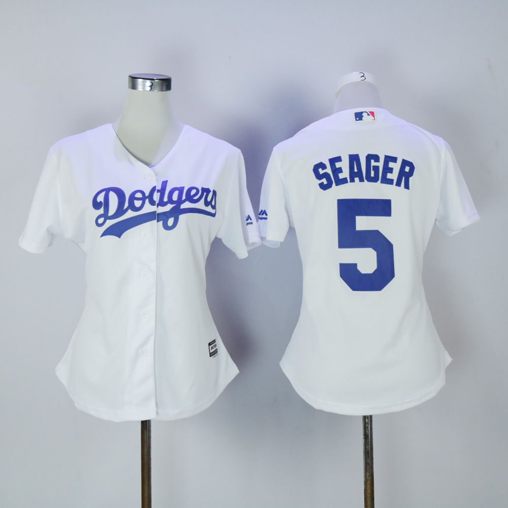 Women Los Angeles Dodgers 5 Seager White MLB Jerseys